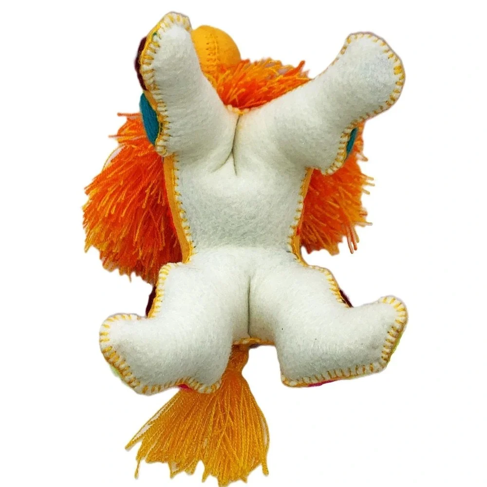 Vtg Handmade Lion Felt Yarn Plush 1974 Souvenir Bright Multicolor Needlework
